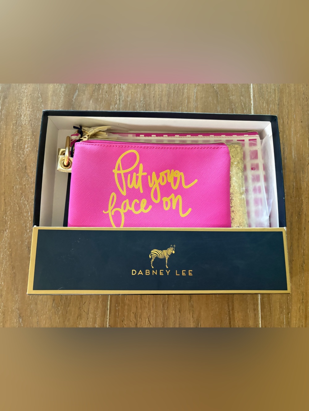 Dabney Lee Hot Pink Zip Pouch with Gold Script